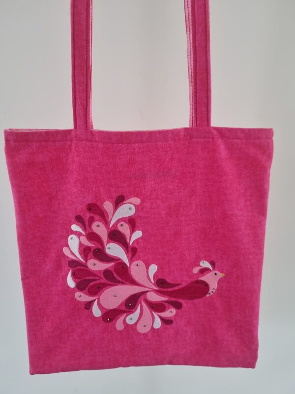 Designer Baumwoll Shopper pink mit Stickmotiv Paradiesvogel