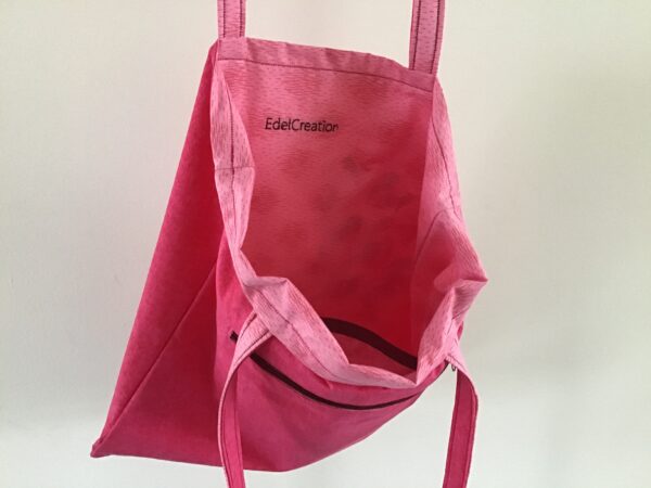 Designer Baumwoll Shopper pink mit Stickmotiv Paradiesvogel