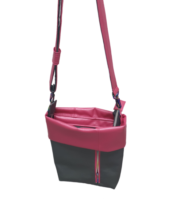 Kunstledertasche dunkelgrau mit rosa